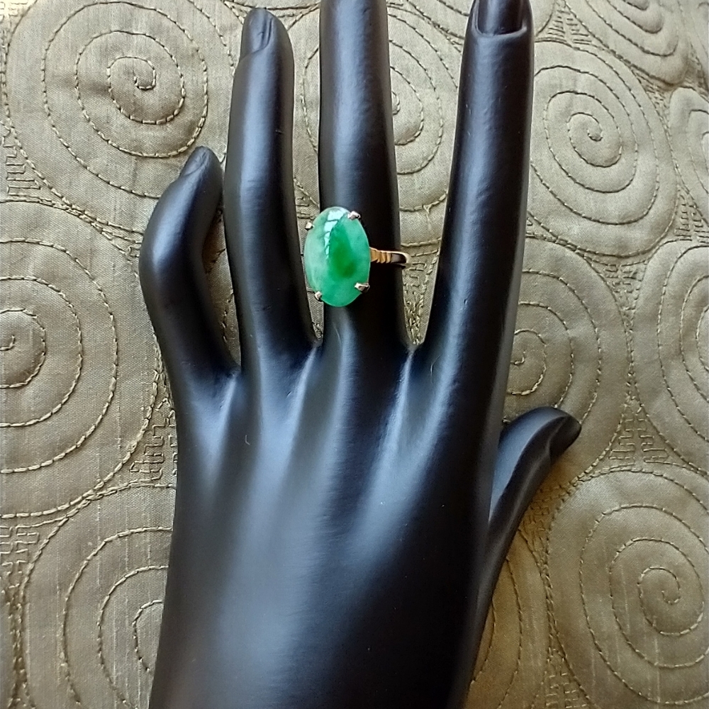 Ring 14k gold Jade Stone Large Oval 16x12mm Jade Ctr  stone - Picture 5 of 12